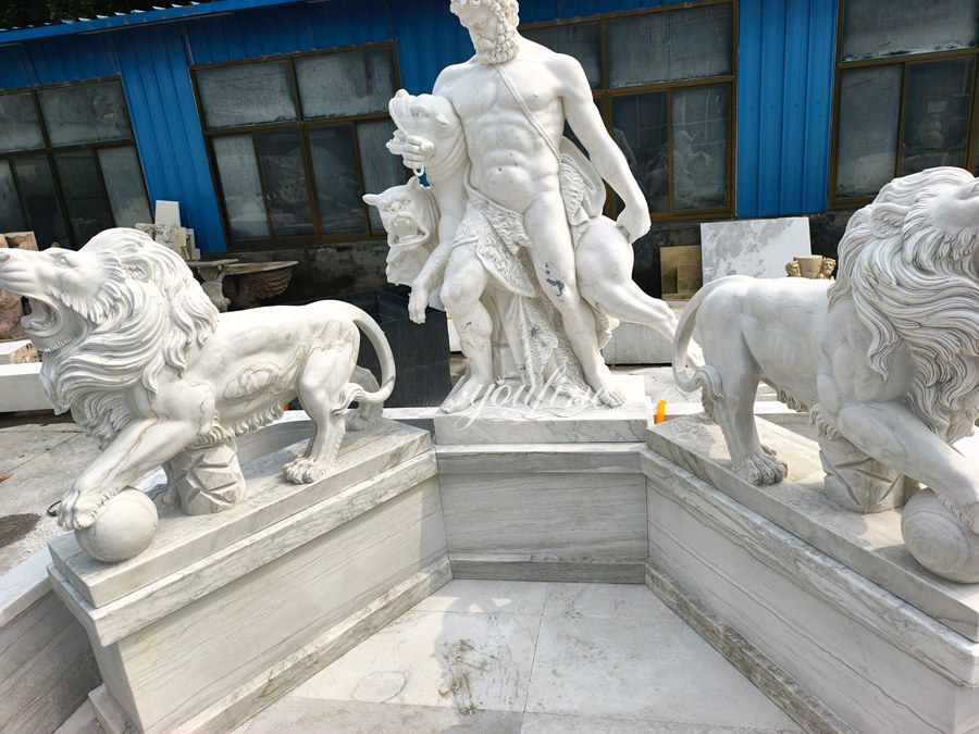 white marble Hercules Fighting Cerberus Fountain