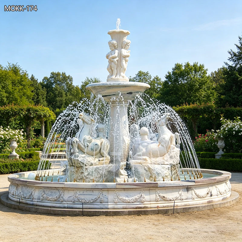 Marble Horse and Children Fountain in Front of House MOKK-174