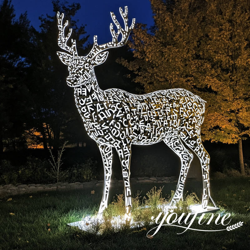 modern hollowed stainless steel deer sculpture for yard decor