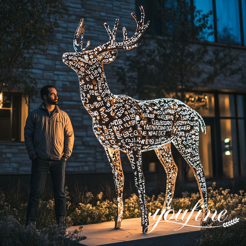 outdoor modern metal light deer sculpture