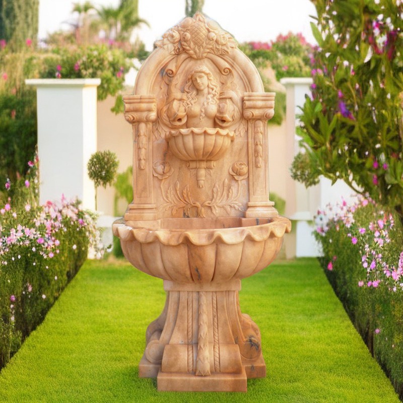 Exquisite Outdoor Sunset Red Marble Water Wall Fountain Factory Supply MOKK-671