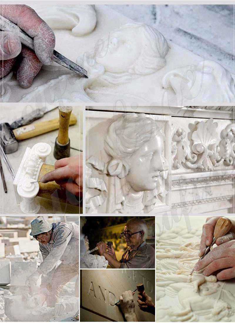 process of Outdoor White Marble Chinese Lion Statues