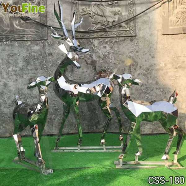 Abstract Outdoor Metal Deer Sculptures Group for Sale