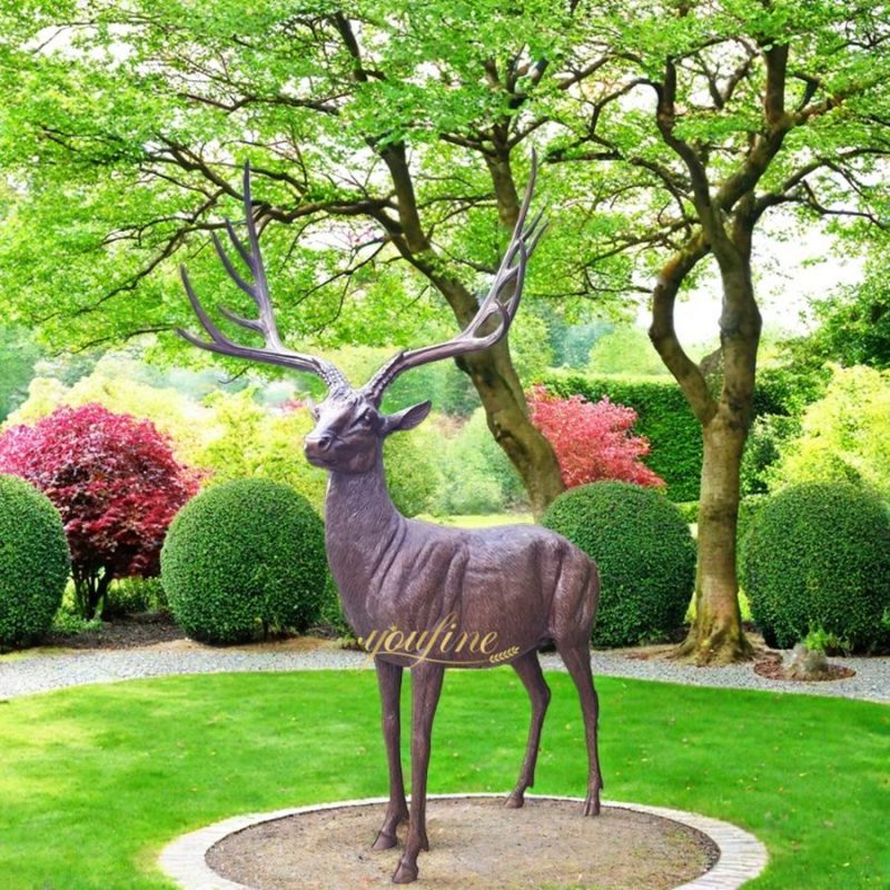Bronze lawn deer sculpture