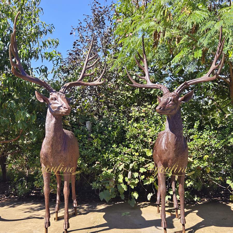 Bronze lawn deer statue