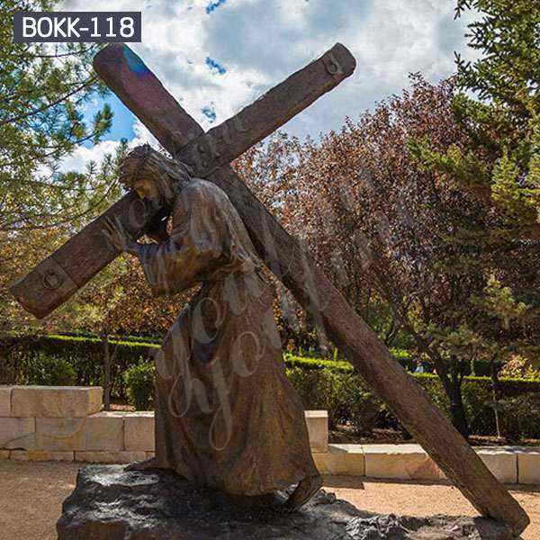 Customized Life Size Church Antique Bronze Jesus Carrying Cross Sculpture for Sale BOKK-118