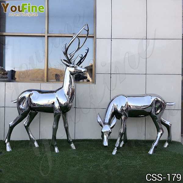 High Polished Outdoor Stainless Steel Deer Sculpture