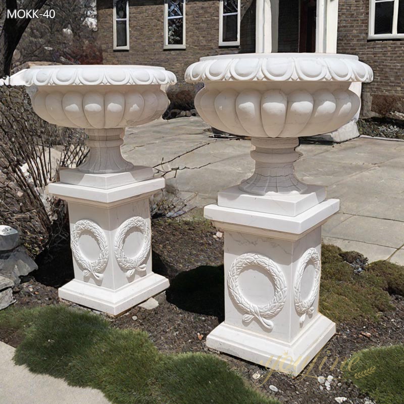 Large Outdoor White Marble Flower Pot