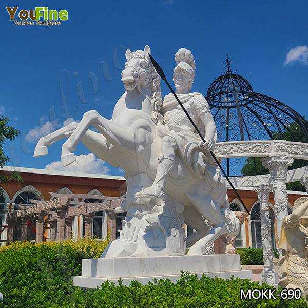 Large Roman White Marble Warrior Statue with Horse Suppliers MOKK-690