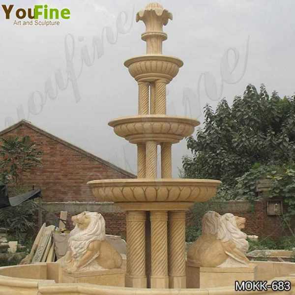 Large Yellow Marble Tiered Garden Lion Fountain