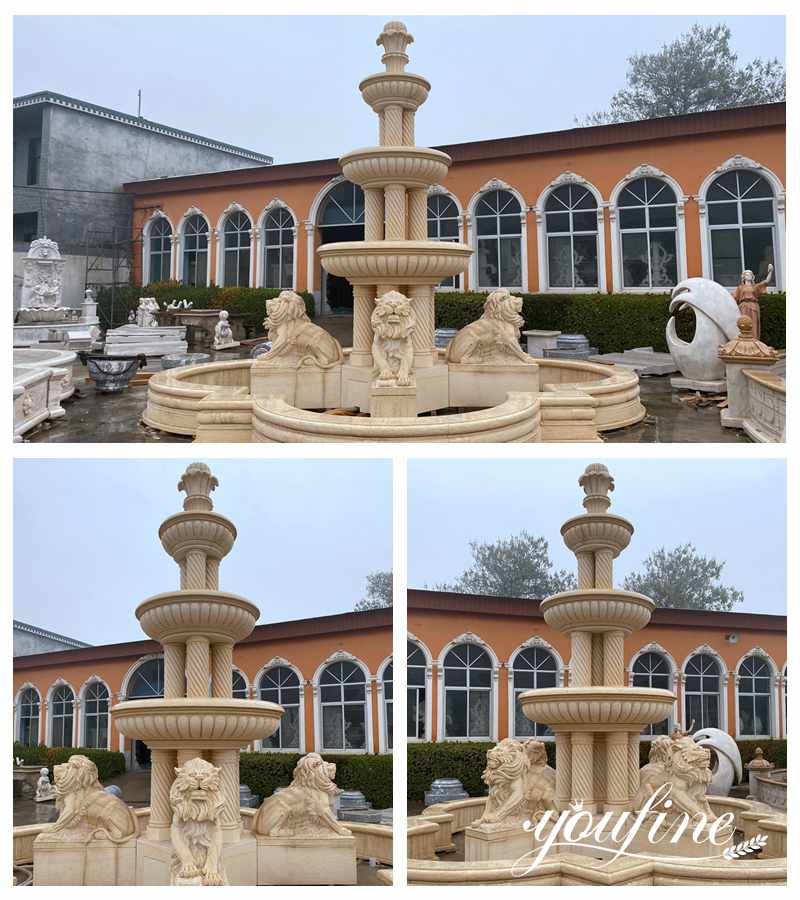 Large Yellow Marble Tiered Garden Lion Fountain Suppliers