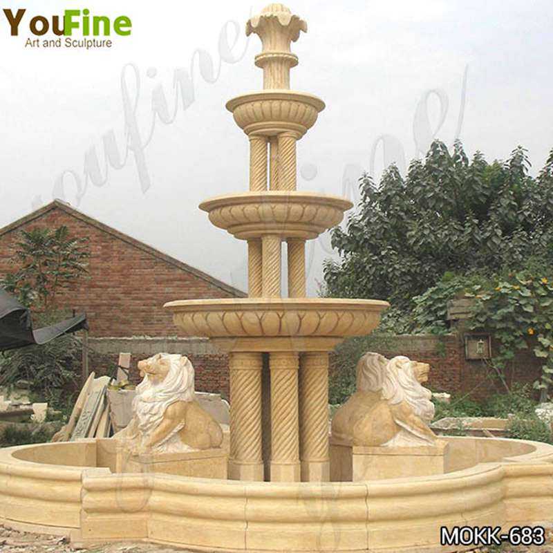 Large Yellow Marble Tiered Garden Lion Fountain Suppliers MOKK-683