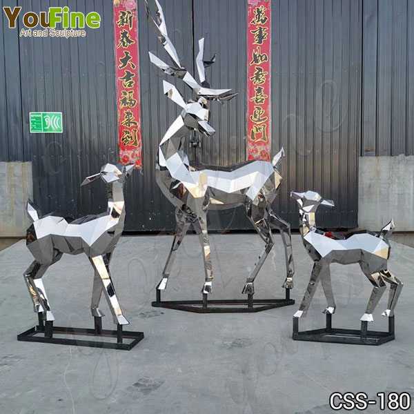 Life Size Abstract Outdoor Metal Deer Sculptures Group for Sale