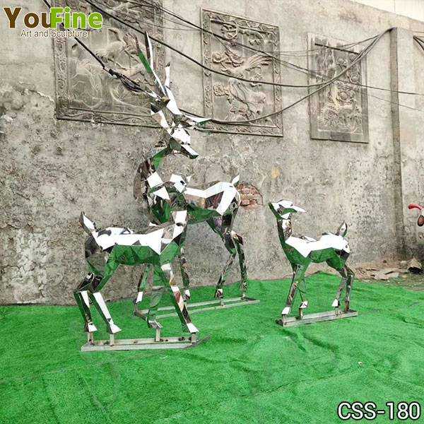 Life Size Abstract Outdoor Metal Deer Sculptures Group