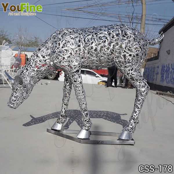 Life Size Modern Stainless Steel Deer Sculpture Design