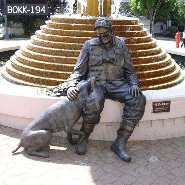 Life Size Outdoor Military Bronze Soldier and Dog Sculpture Monument for Sale BOKK-194