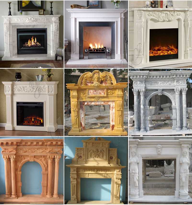 Marble French Fireplace Mantels with Floral Design for Home Decor for Sale