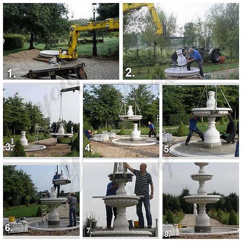 Marble Tiered Garden Lion Fountain installation