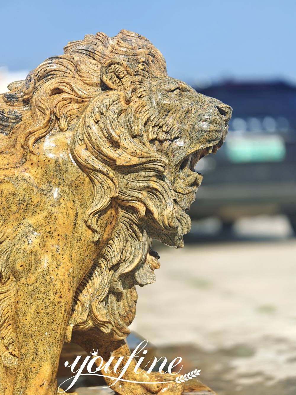 Outdoor Beige Stone Lion Statue details