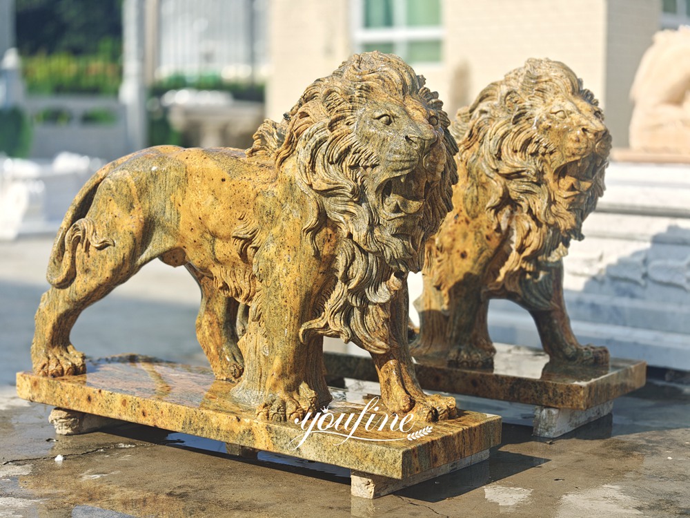 Outdoor Beige Stone Lion Statue