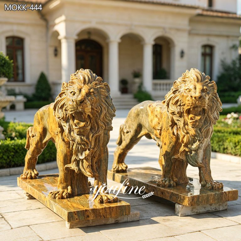 Outdoor Beige Stone Lion Statues for Sale MOKK-444