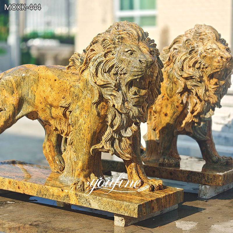 Outdoor Beige Stone Lion Statues