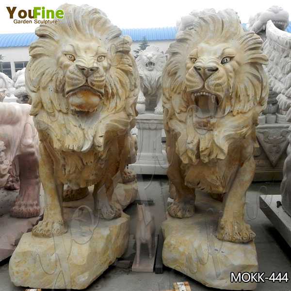 Outdoor Italian Style Beige Stone Lion Statues for Sale