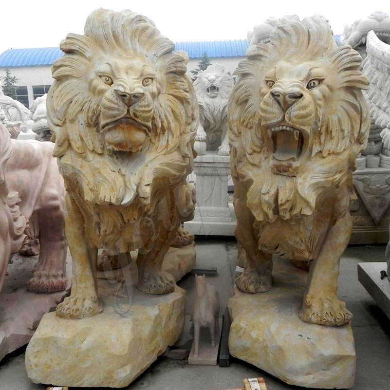 Outdoor Italian Style Beige Stone Lion Statues