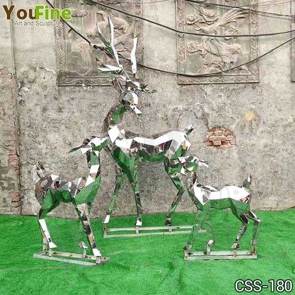 Life Size Abstract Outdoor Metal Deer Sculptures Group for Sale CSS-180