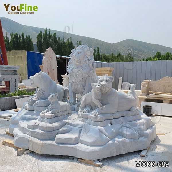 White Marble Lion Family Statue Animal Sculpture for Sale MOKK-689