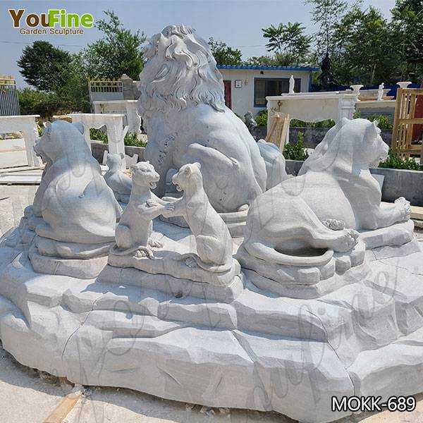 White Marble Lion Family Statue for Sale