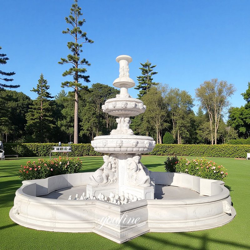 white garden Children and Fish sculpture Fountain