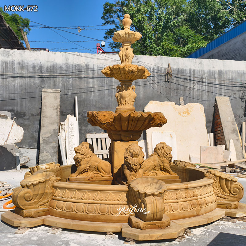 henan yellow marble lion fountain