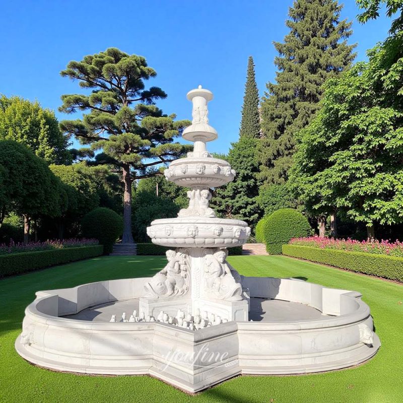 white marble Children and Fish Fountain
