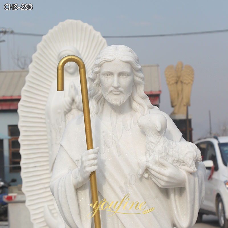marble Christ the Shepherd Statue details