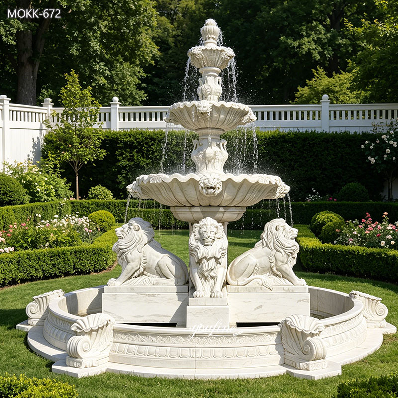 Marble Lion Fountain with Waves Desgin MOKK-672