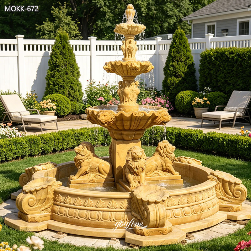 yellow marble lion fountain