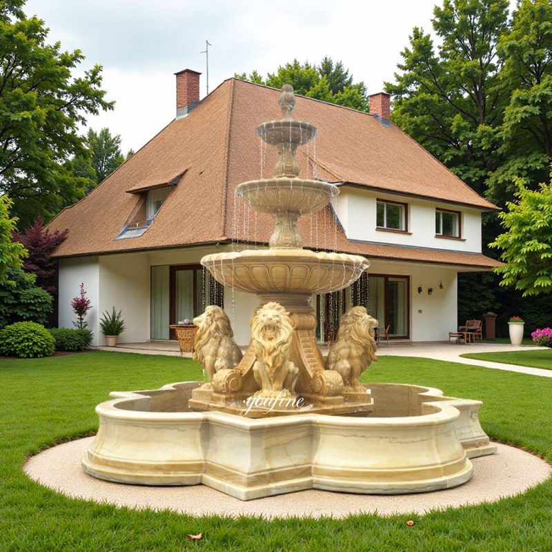 outdoor Beige Lion Fountain