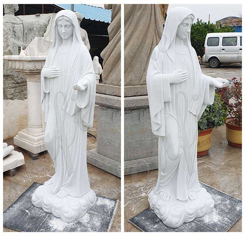 Blessed Virgin Mary Marble Statue with Outstretched Arm details