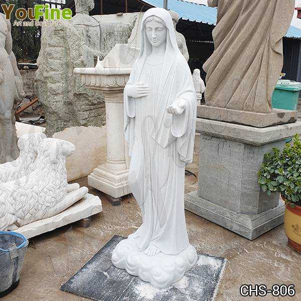 Classic Blessed Virgin Mary Marble Statue with Outstretched Arm