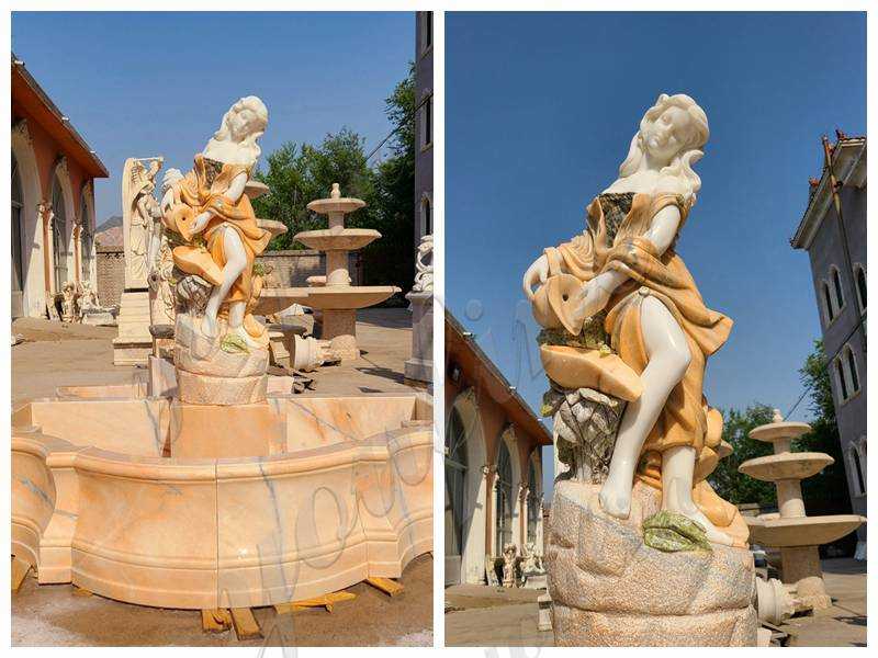 Classic Victorian Lady Beige Marble Fountain detail