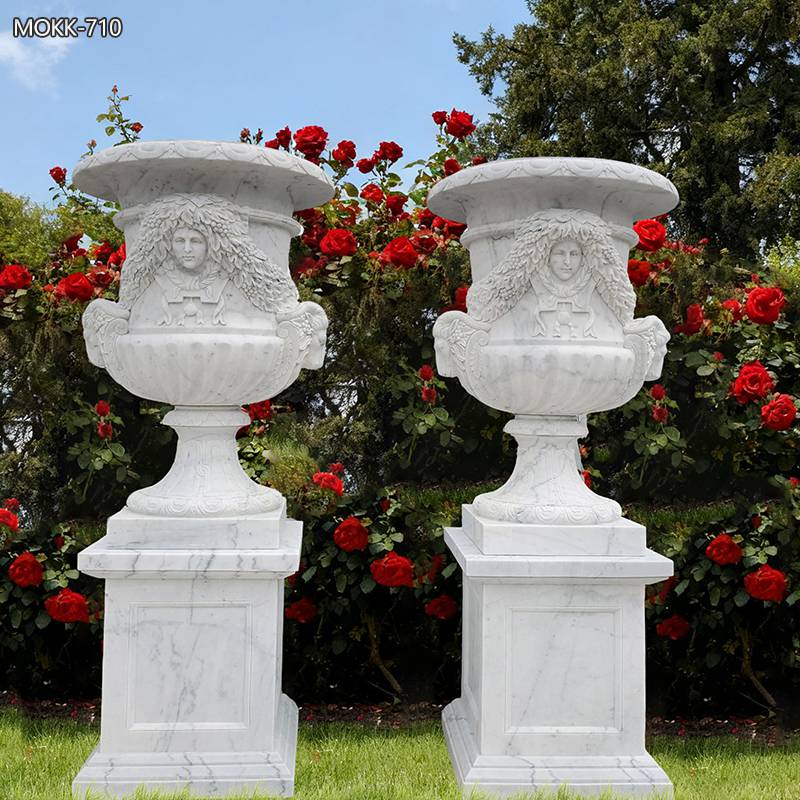 large Garden White Marble Planter Pots