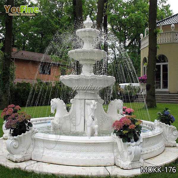 Outdoor Tiered Marble Fountain with Horse Statue for Sale MOKK-176