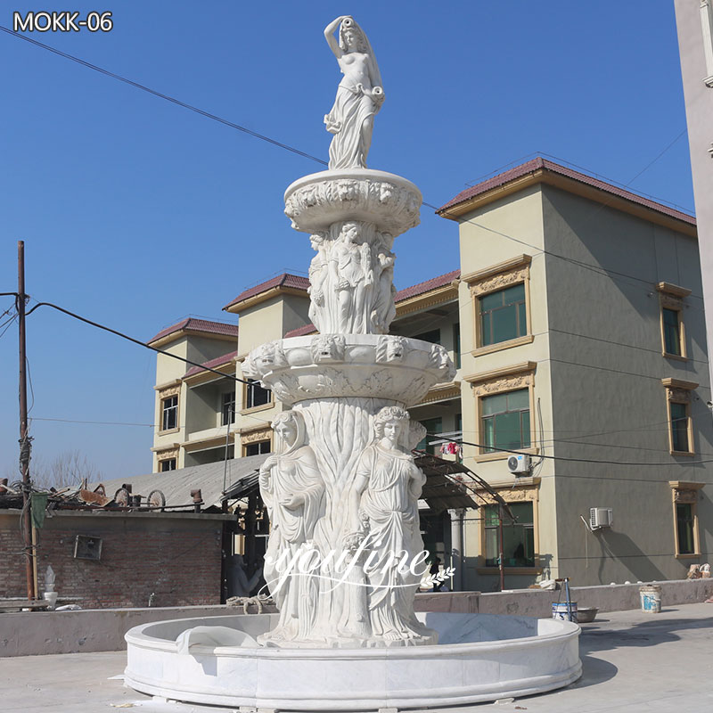Large White Marble Tiered Statuary Fountain
