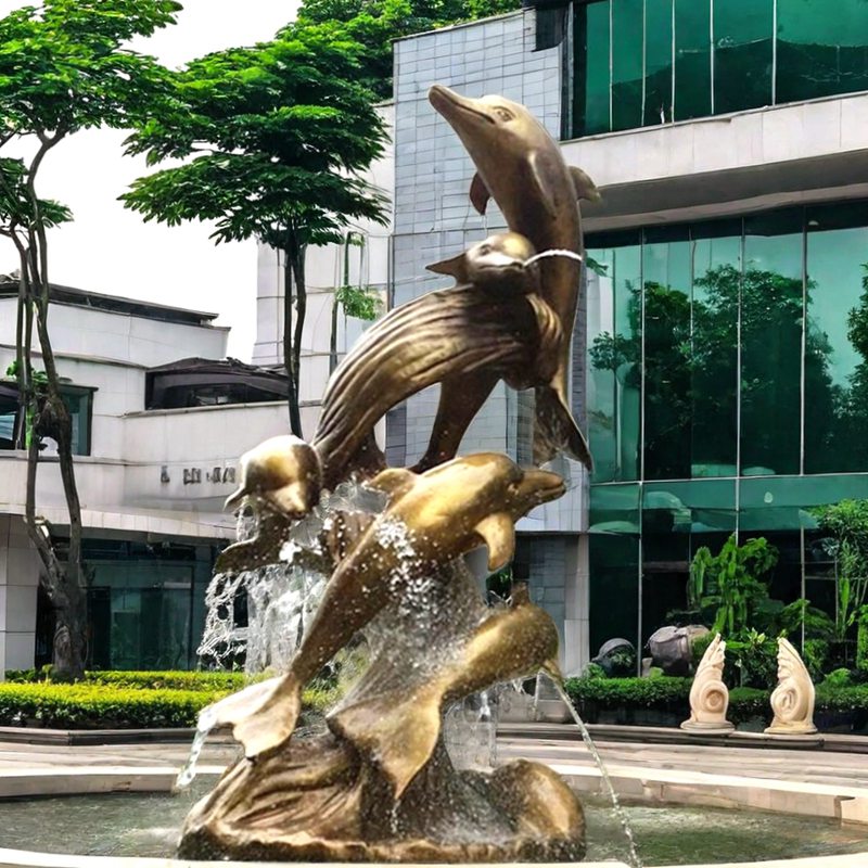 Large bronze dolphin fountain