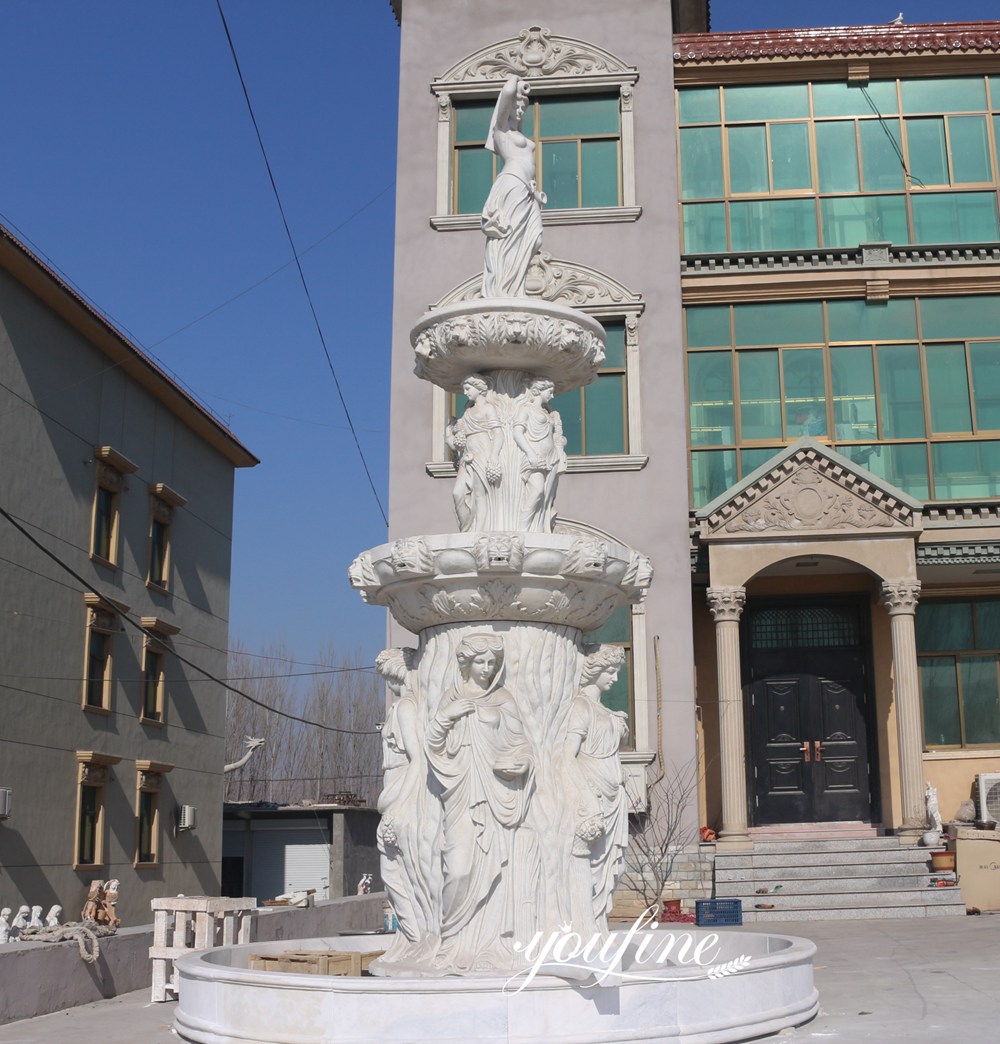 Luxurious Large White Marble Tiered Fountain
