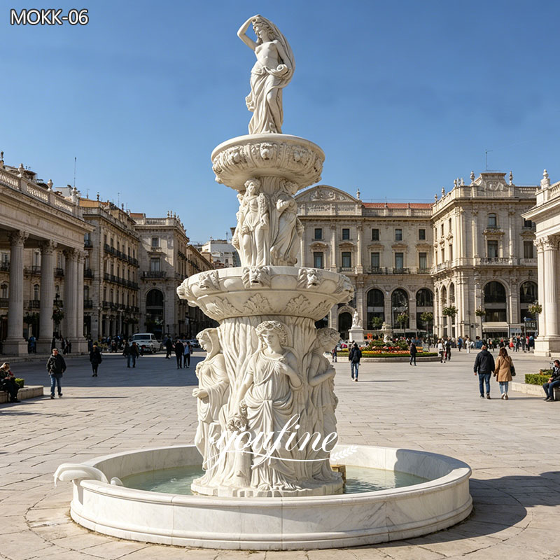 Luxurious Large White Marble Tiered Statuary Fountain MOKK-06