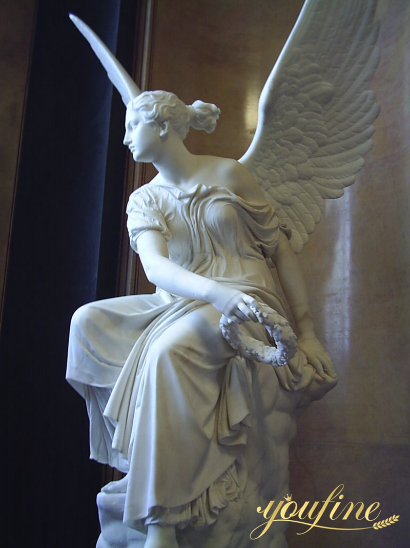Marble Sitting Angel with Wings Statue 1