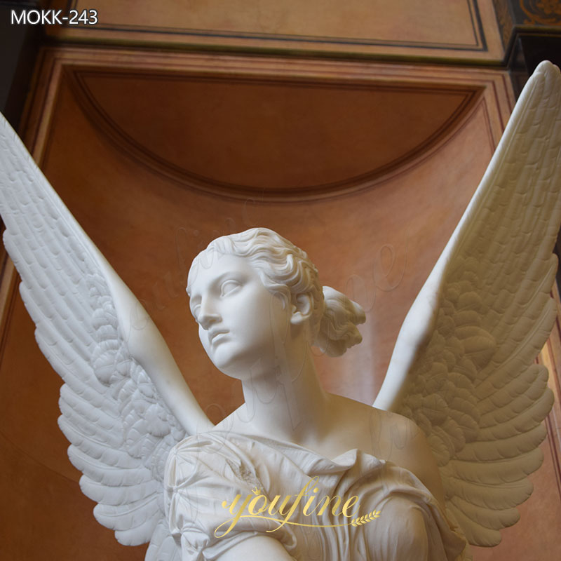 Marble Sitting Angel with Wings Statue details