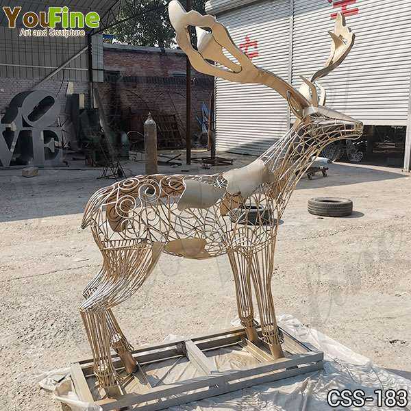 Modern Life Size Deer Stainless Steel Sculpture for